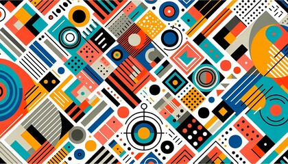 An energetic arrangement of vibrant, overlapping circles, lines and swirls. This abstract design exudes positivity and dynamism, making it perfect for backgrounds, branding, and contemporary artwork.
