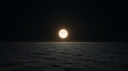 Earth glows softly above the horizon, illuminating the calm ocean waters in the stillness of night