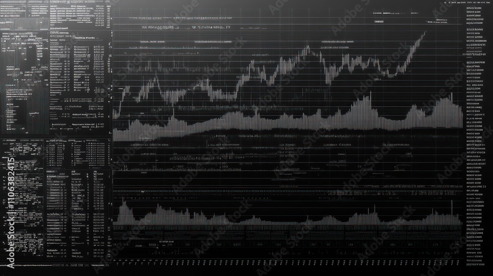 Aufkleber cryptocurrency market data visualization: a dark monochrome chart displaying complex financial infor
