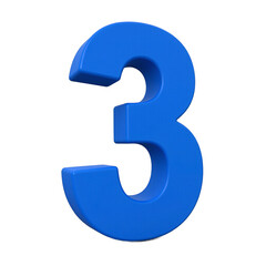 Vibrant cobalt blue 3D number 3 with sharp edges