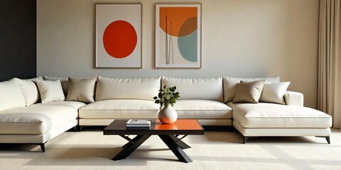 Modern living room interior with comfortable sofa and stylish furniture