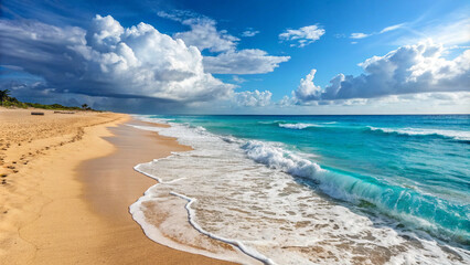 Ocean, front scenic view of waves on the beach, Travel and summer vacations panoramic background, web banner