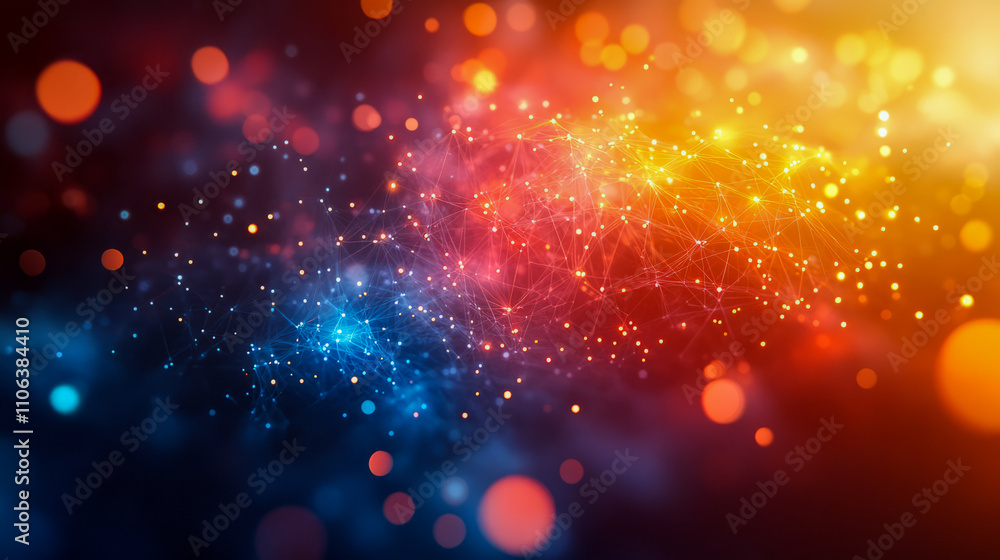 Aufkleber abstract colorful network of glowing dots and lines in a dark space