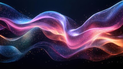 Advanced natural language processing visualized as flowing glowing text, abstract tech design