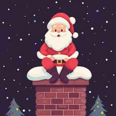 Naklejka premium Santa resting sitting on top of chimney. Holiday Christmas mood.
