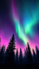 Fototapeta premium Colorful aurora borealis illuminates night sky over forest