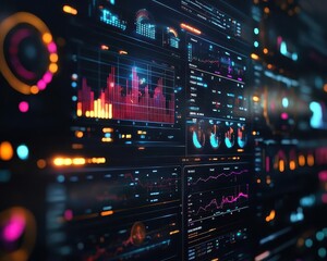 Fototapeta premium Edge analytics dashboard for smart grid management, conceptual visualization, glowing data visuals