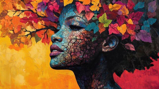 Intertwined Lives Art Human-Tree Connections Pop Art Nature Fusion Creative Blend, tree branches seamlessly merging into human veins in a vibrant color palette
