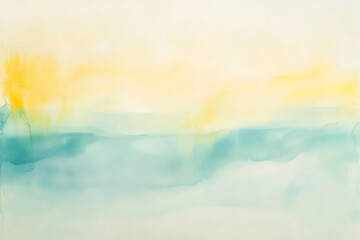 Fototapeta premium Abstract watercolor wash texture, soft gradients of sky blue blending into pale yellow, serene and fluid