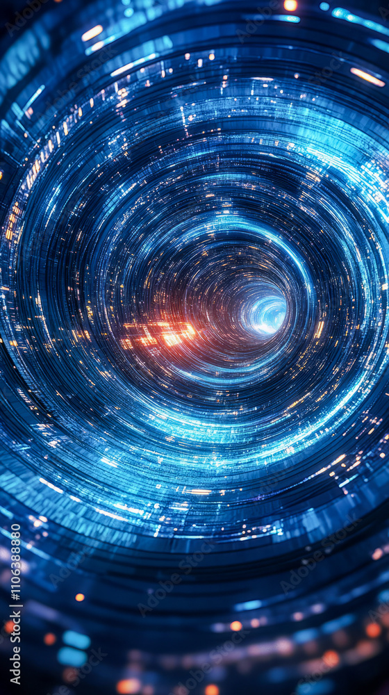 Poster futuristic digital vortex with glowing lights in dynamic spiral pattern