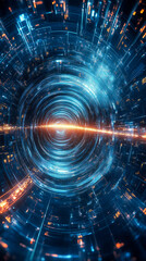 Obraz premium Futuristic digital tunnel with glowing blue and orange lights