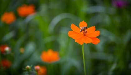 Vibrant floral sea with bees collecting pollen