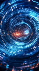 Obraz premium Futuristic digital vortex with glowing lights in dynamic spiral pattern
