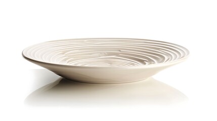 "A clean and minimalist white plate isolated on a white background, showcasing its simple elegance, perfect for table settings, food photography, and modern dining aesthetics."

