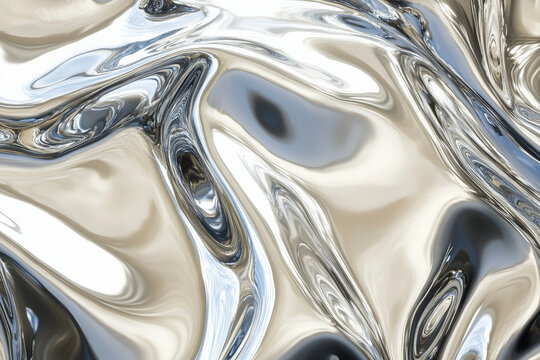 Abstract liquid chrome texture, bold silver waves with smooth reflections, modern and striking