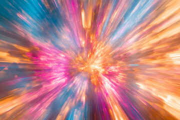 Obraz premium Abstract nebula burst texture, vivid colors of pink, orange, and blue blending dynamically in a cosmic explosion