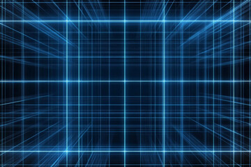 Obraz premium Abstract futuristic wireframe texture, glowing blue 3D grids in a dark background, modern and dynamic