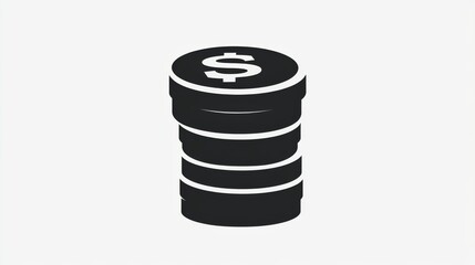 A stack of coins icon with a dollar sign on the top layer on a white background