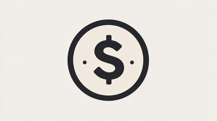 Obraz premium A dollar sign icon inside a thin black circular frame on a beige background