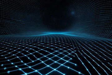 Abstract glowing circuit texture, intricate blue lines forming a futuristic grid on a dark metallic surface, sharp and modern