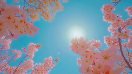 Springtime blossoms: cherry blossoms against a vibrant blue sky