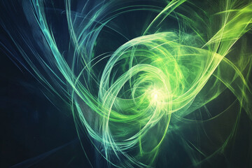 Abstract digital vortex texture, swirling blue and green lines forming a futuristic spiral, energetic and sharp