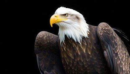 Fototapeta premium Detailed portrait of a soaring bald eagle, showcasing its power and freedom.