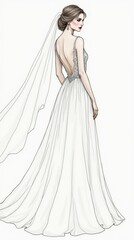 Fototapeta premium Elegant One Line Minimalist Drawing of Bridal Gown Illustration