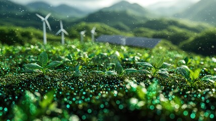 Renewable Energy Revolution: Solar Panels & Wind Turbines in a Green Landscape