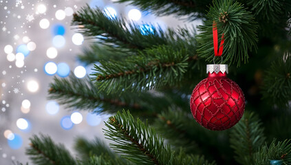 Merry Christmas and Happy New Year. Festive bright beautiful background. Decorated Christmas tree on blurred background. de-focused lights, gold bokeh X Mas