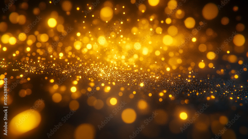 Poster golden bokeh background with glowing light particles and sparkling dots