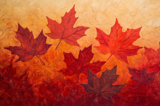 Textured maple leaves, vibrant red and orange tones with delicate veins, perfect for autumn themes