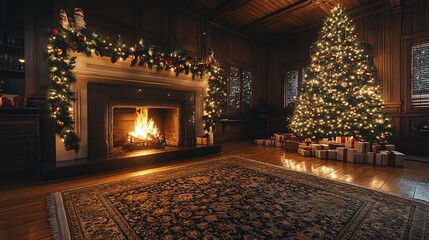 Christmas interior with fireplace