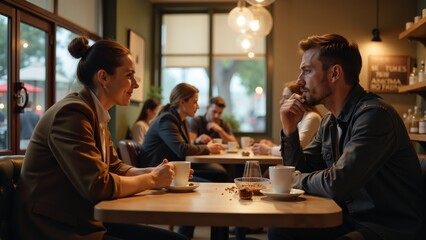 Enjoying a cozy conversation at a charming caf&eacute; on a sunny afternoon with friends