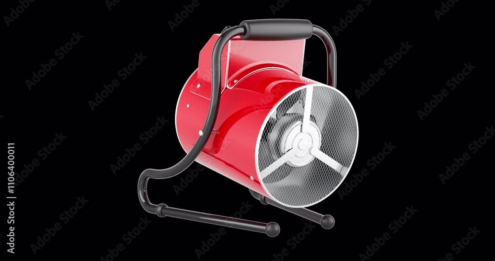 Poster industrial fan heater, electric floor heat gun rotation animation, seamlessly loopable. 3d rendering