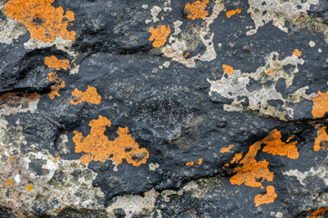 Rugged volcanic rock texture, porous black surface with hints of orange, raw and powerful