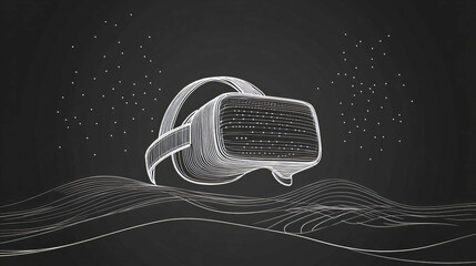 Futuristic virtual reality headset on abstract digital landscape background