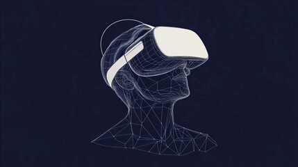 Fototapeta premium Wireframe of person with virtual reality headset on dark background