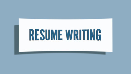 Resume writing. A card isolated on blue background.