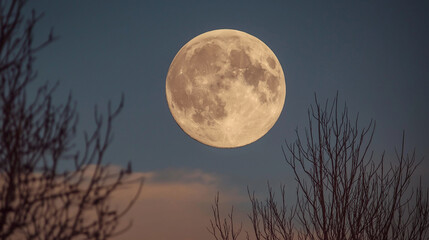 Leuchtender Mond über den Bäumen in der tiefen Nacht


