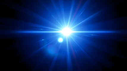 Obraz premium Blue light flare, glowing shiny sparkle, lens flare effect, bright glimmering glare. Vector illustration. Generative AI