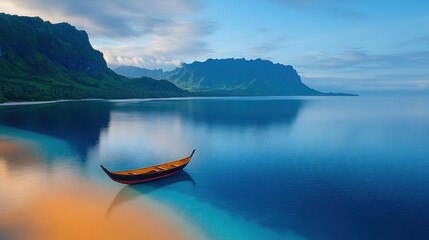 Exploring Bali Island with tranquil waters, serene landscapes, and a traditional boat at dawn