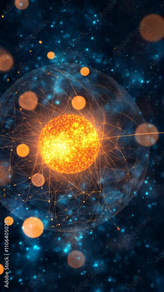 Aufkleber visualization of molecular structure showcasing vibrant energy and interconnected particles in cosmi