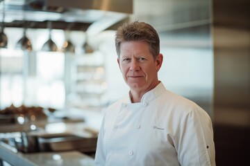 Obraz premium A professional male chef stands in the foreground