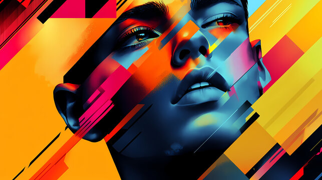 A striking combination of bold contrasting colors and sharp precise lines creating a prismatic pattern that demands attention. Prismatic. Illustration