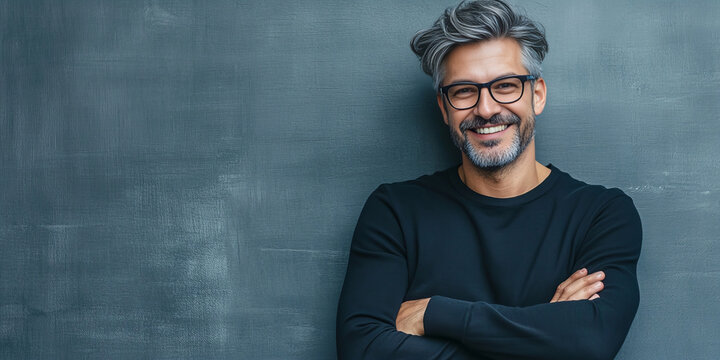 Confident middle aged man posing in casual attire with natural lighting, ideal for lifestyle, professional, and fashion-themed imagery highlighting modern confidence, style, and masculinity
