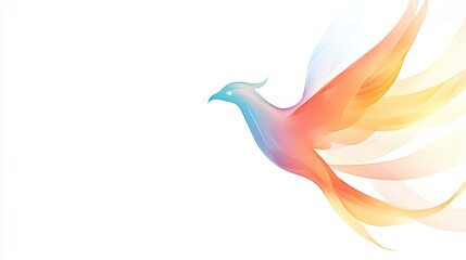 Obraz premium Vibrant Phoenix with Colorful Feathers Soaring Against a Minimalist White Background