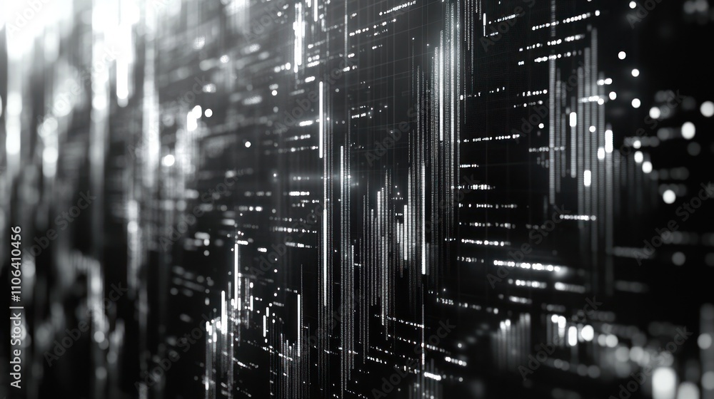 Poster abstract data visualization: a monochromatic symphony of lines and light