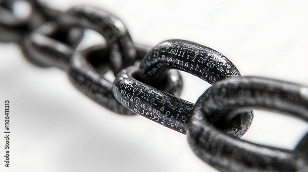Aufkleber a closeup of the chain with each link made up of binary code representing digital data and its many 