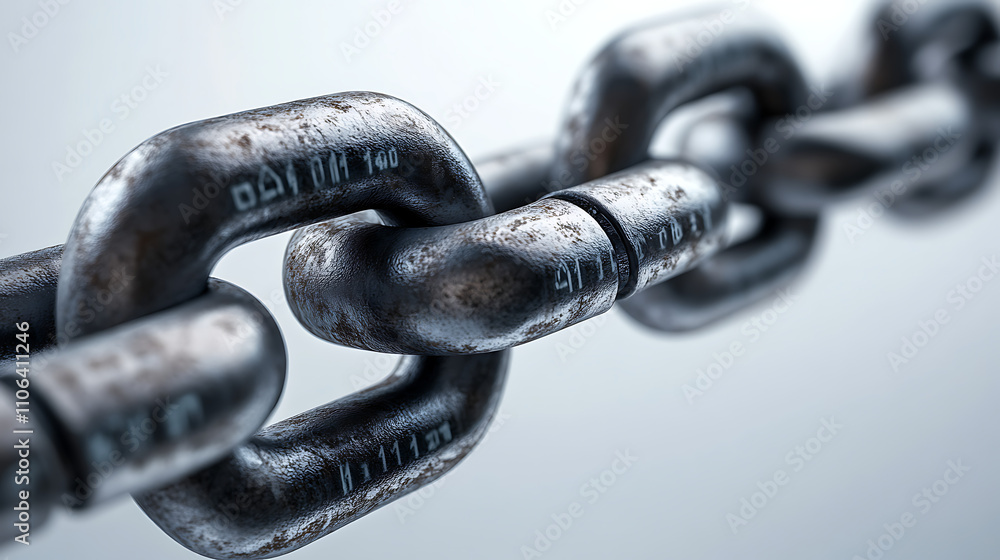 Poster a closeup of the chain with each link made up of binary code representing digital data and its many 